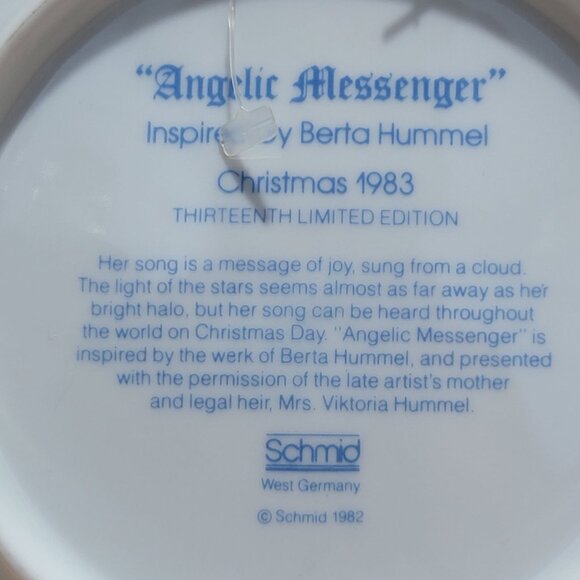 Schmid Hummel Christmas Day 1983 Angelic Messenger Decorative Wall Hanging Plate - Picture 5 of 11